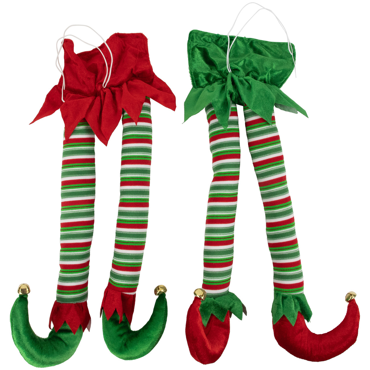 Striped Plush Elf Legs Christmas Decorations - 19" - Red and Green - Set of 2