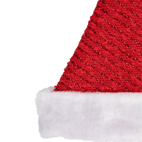 17" Red and White Striped Santa Hat With Pom Pom and Cuffed Faux Fur