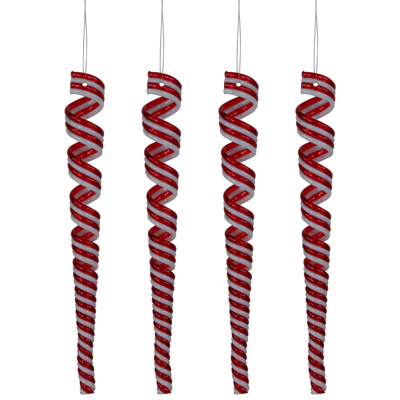 Pack of 4 Red and White Candy Curls Christmas Ornaments 7"