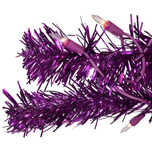 4' Pre-Lit Purple Tinsel Artificial Christmas Tree- Clear Lights, Purple Wire
