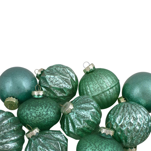 Set of 12 Green Finial and Glass Ball Christmas Ornaments