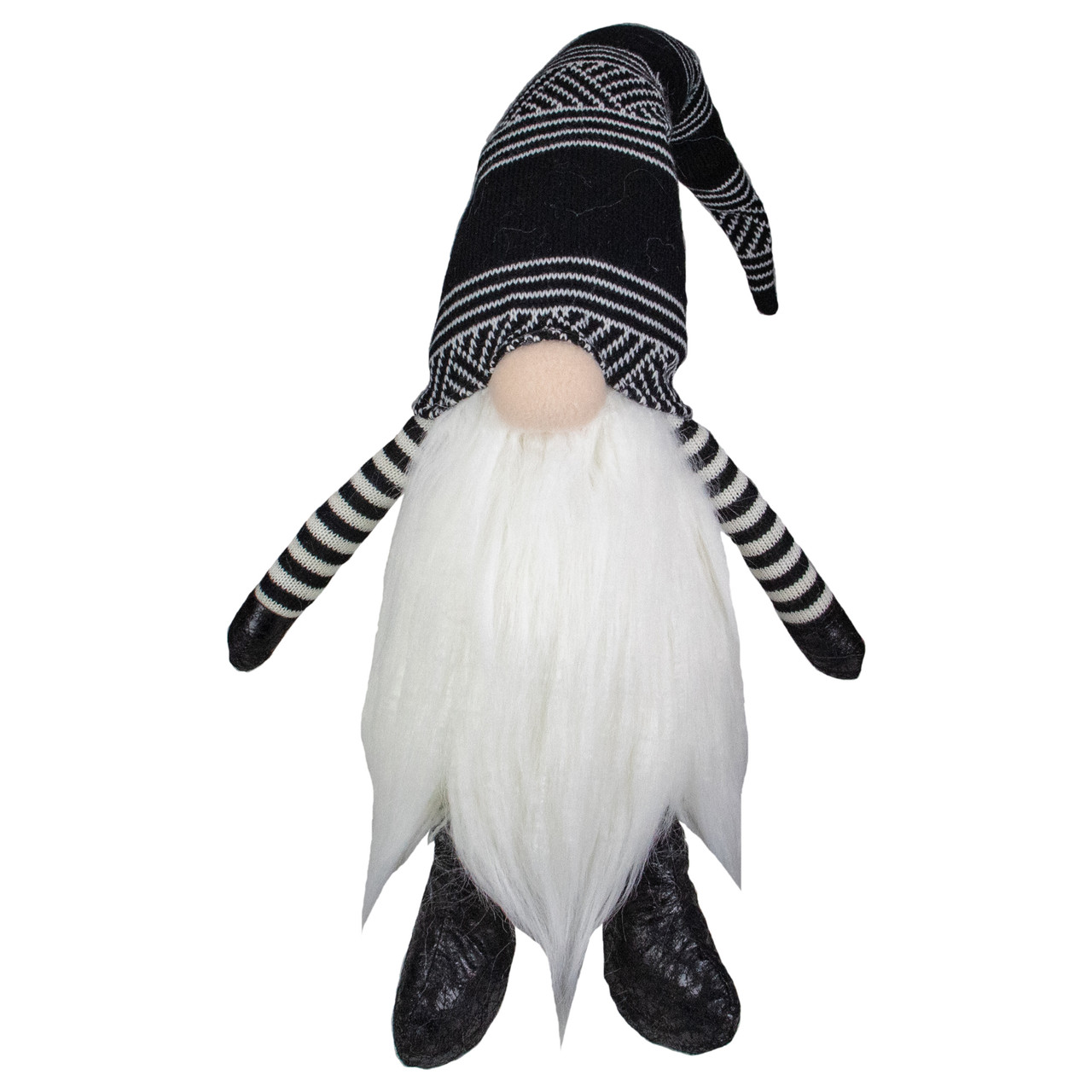 Plush Gnome with Striped Arms Christmas Figure - 28" - Black and White