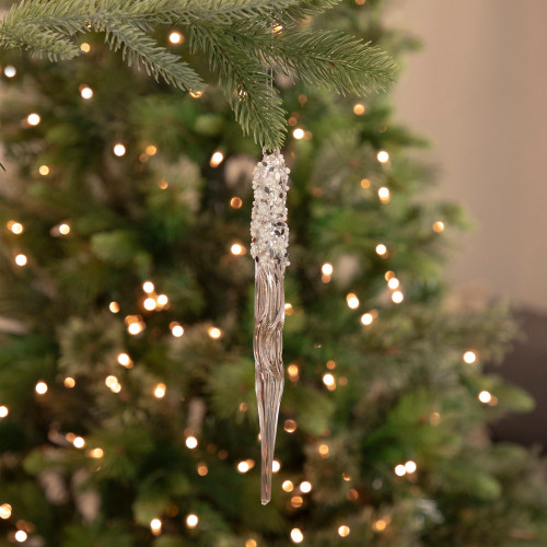 9" Clear Glass Sequined and Beaded Icicle Christmas Ornament
