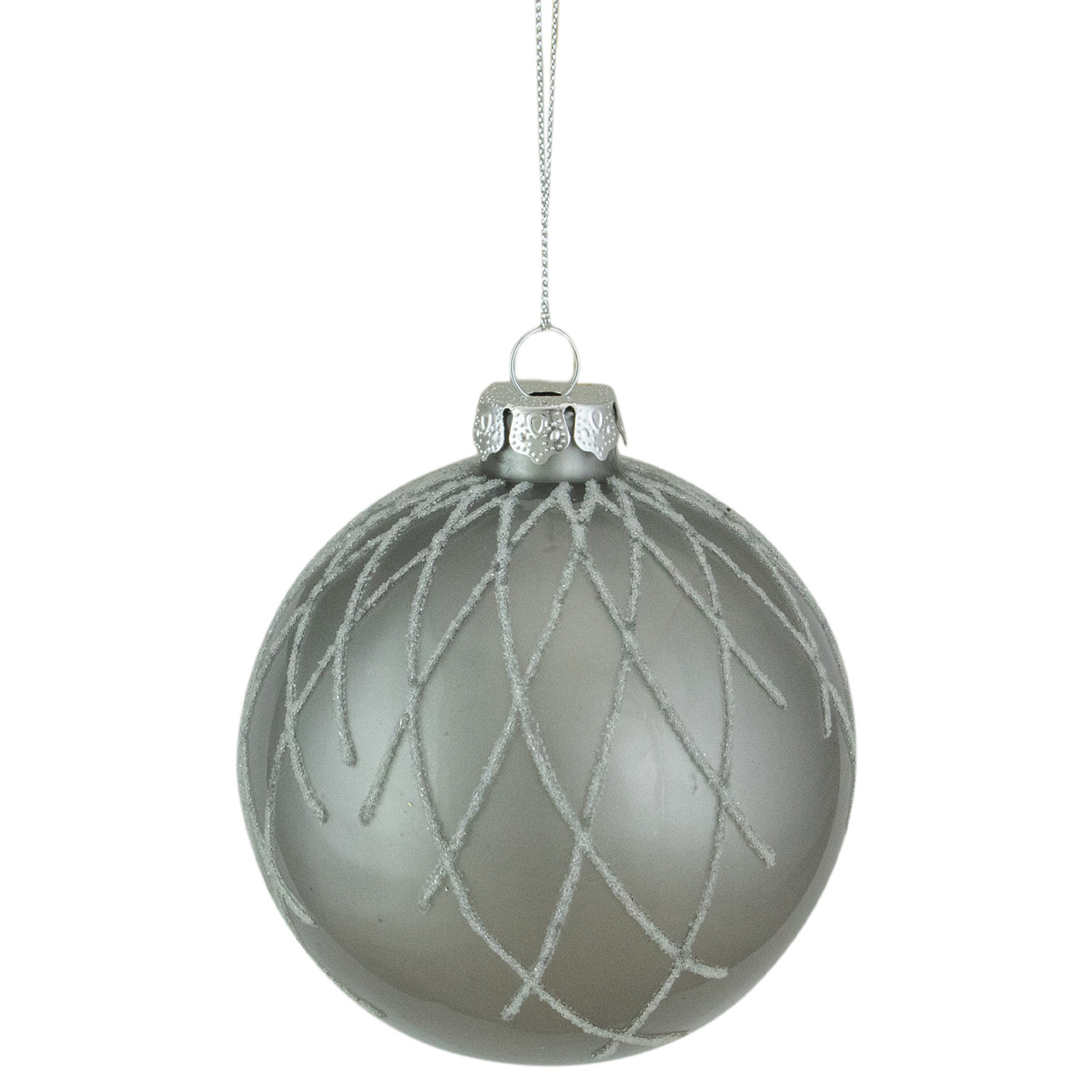 4" Gray Diamond Pattern Christmas Ball Glass Ornament