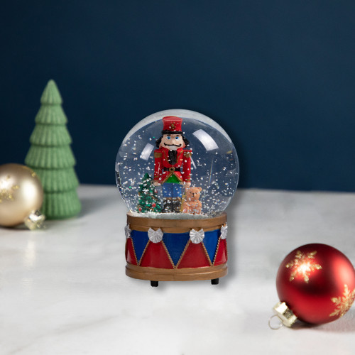 6" Nutcracker with Teddy Bear Musical Christmas Snow Globe