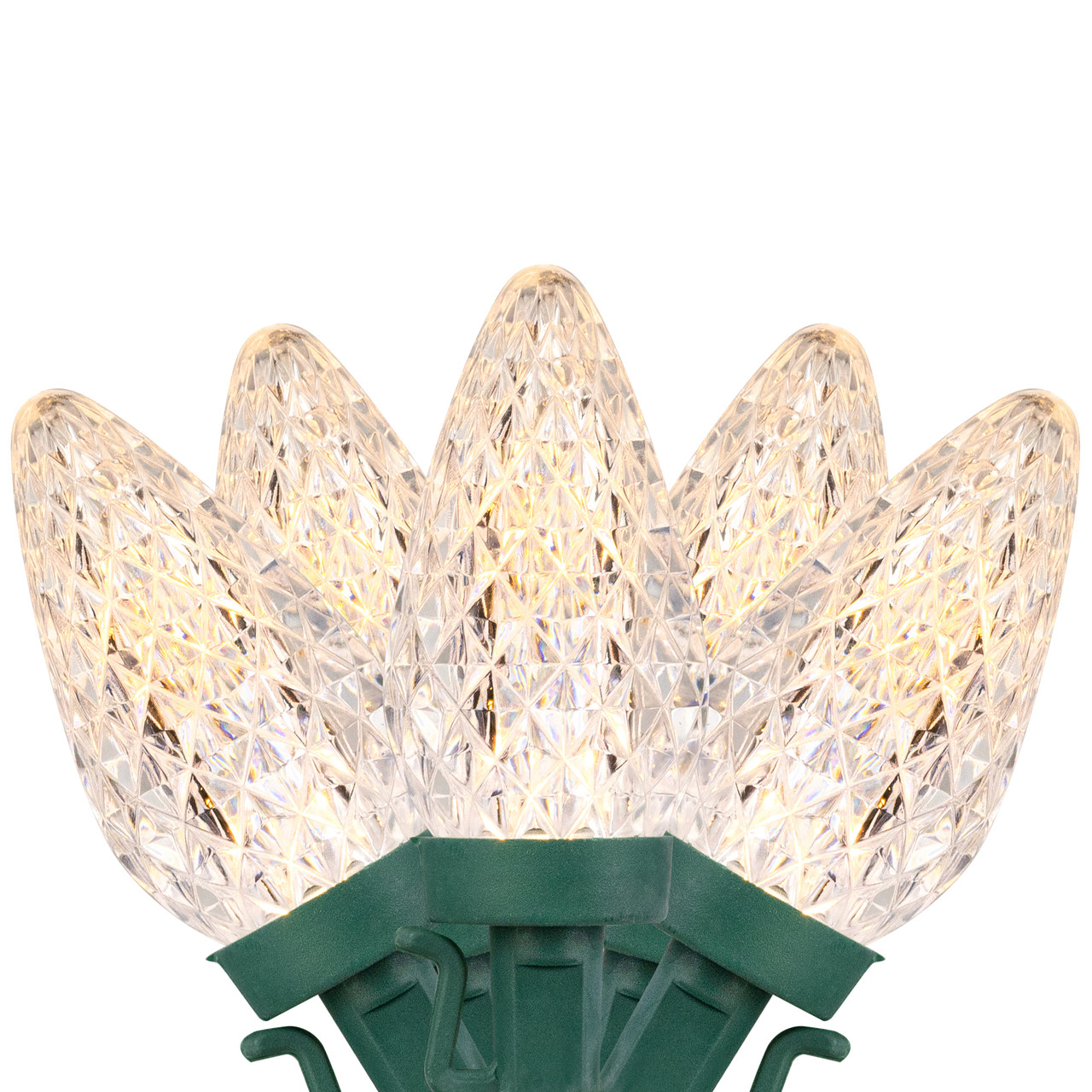 100ct Warm White LED Faceted C9 Christmas Lights, 66ft Green Wire