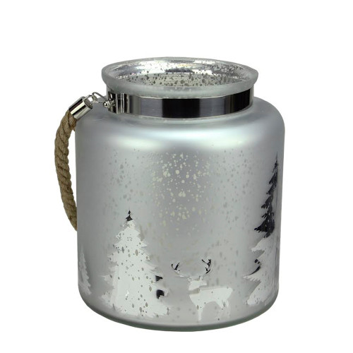 Tree Silhouette Mercury Glass Christmas Pillar Candle Holder - 9.5" - Silver and Gray