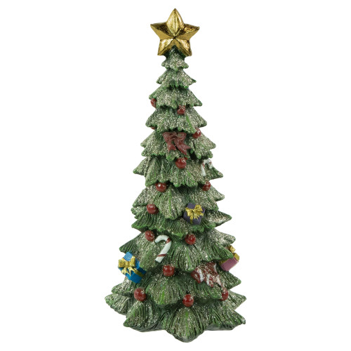 Glittered Christmas Tree with Presents, Berries and Bows Decoration - 10"