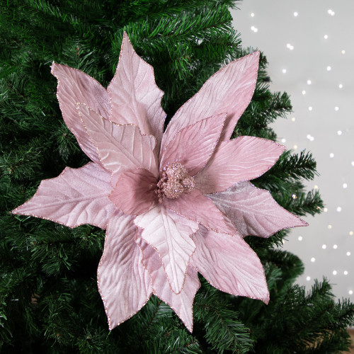 24" Glittered Pink Poinsettia Christmas Stem Spray