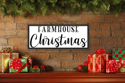 Farmhouse Christmas 10.5" x 25.5" Framed Christmas Wall Decor Art Print Sign Poster in a Black Wooden Frame with UV Acrylic and Hangers