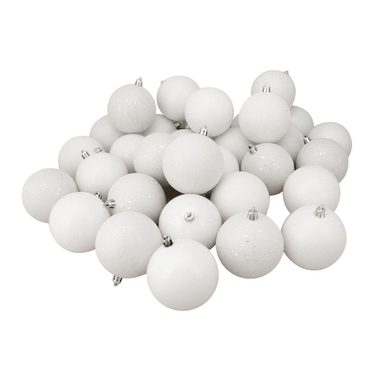 32ct Winter White 4-Finish Shatterproof Christmas Ball Ornaments 3.25" (80mm)