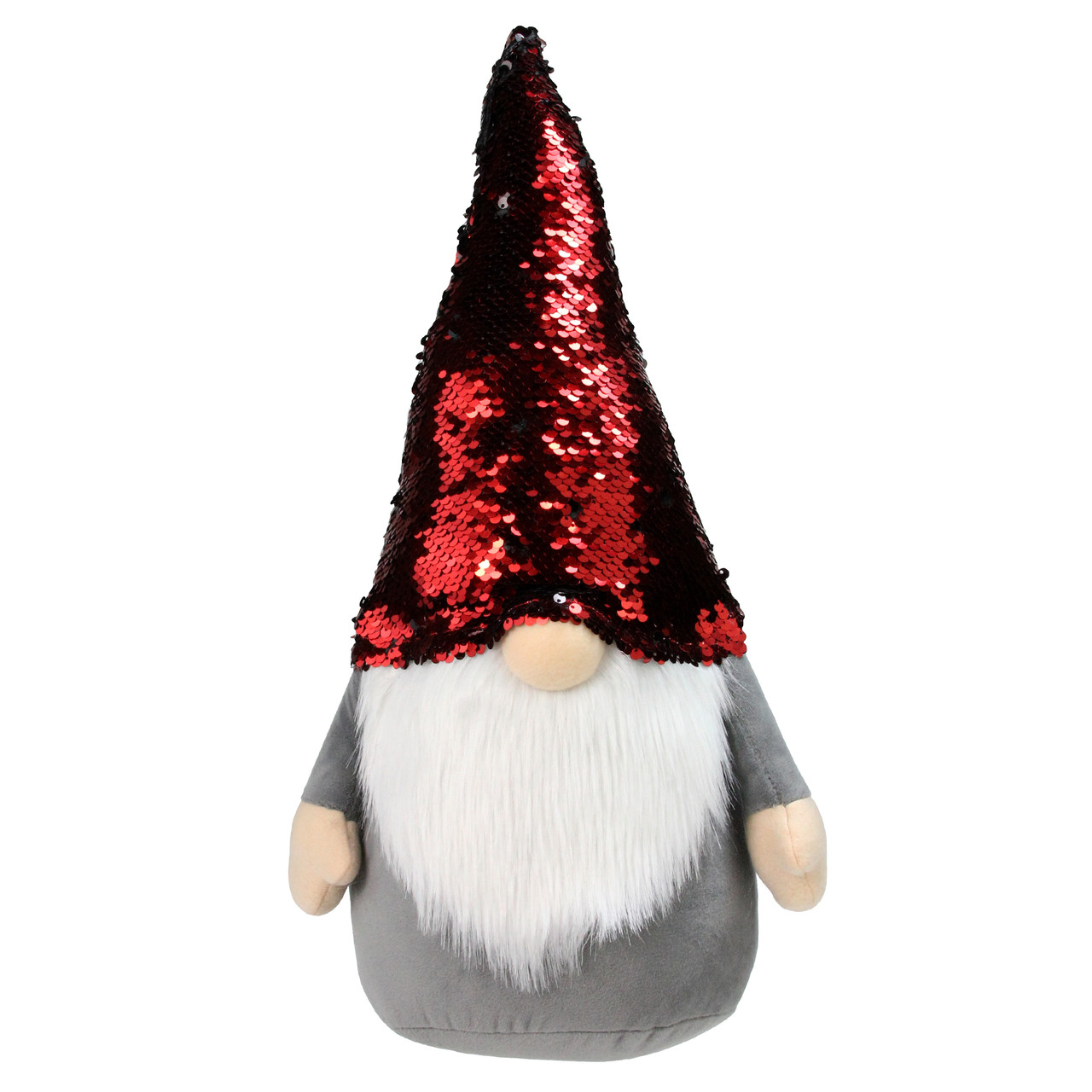 Gnome with Flip Sequin Hat Christmas Figure - 18" - Red and Gray