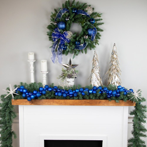 6' Blue 3-Finish Shatterproof Ball Christmas Garland