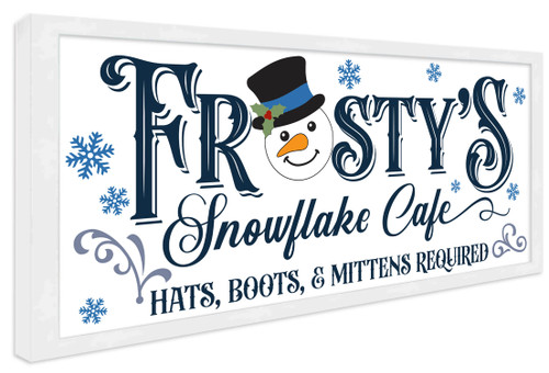 Frosty's Snowflake Cafe 8.5" x 17.5" Framed Christmas Wall Decor Art Print Sign Poster in a Natural Wooden Frame with UV Acrylic and Hangers