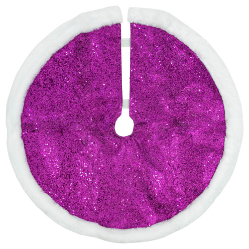 20" Magenta Glittered Mini Christmas Tree Skirt with White Fur Trim