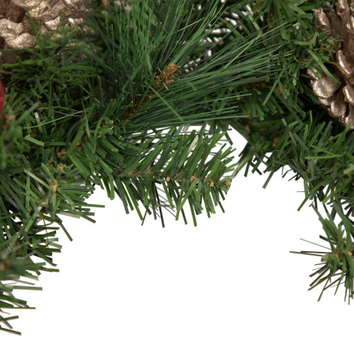 Decorated Red Poinsettia and Rose Artificial Christmas Wreath, 24-inch, Unlit