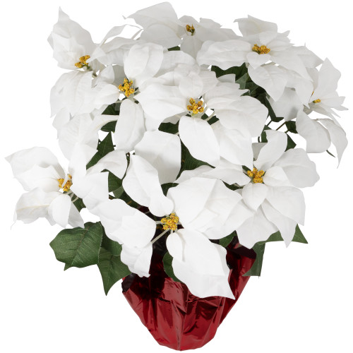 Artificial Christmas Poinsettia Flowers with Wrapped Base - 22" - White