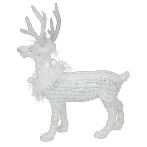 Cable Knit Sweater Standing Reindeer Christmas Figure - 13.5" - White
