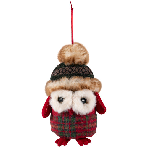 Plush Baby Owl in Plaid Christmas Ornament - 7"
