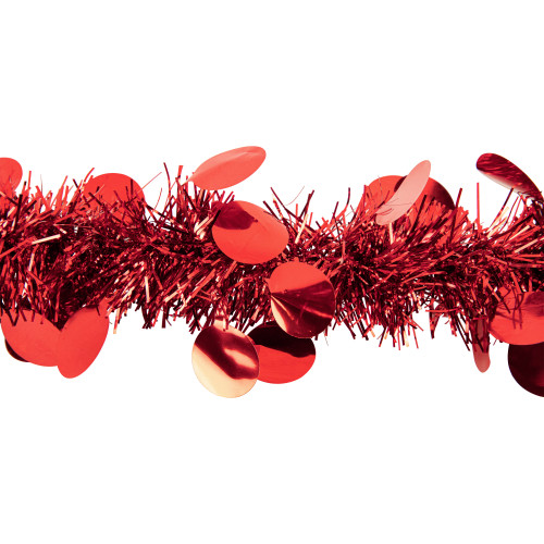 Tinsel and Polka Dot Commercial Christmas Garland - 50' x 2.5" - Red - Unlit