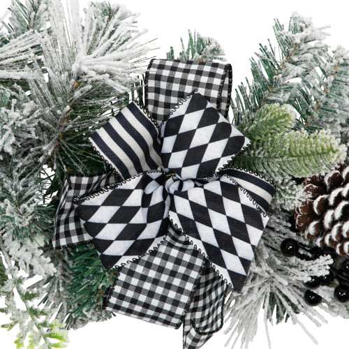 Flocked Pine with Harlequin Ornaments and Bows Artificial Christmas Garland - 6' x 8" - Unlit