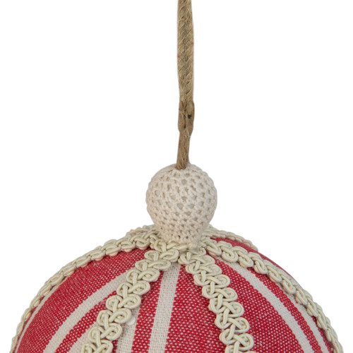 Red Striped and Ribboned Christmas Ball Ornament 6.75" (170mm)