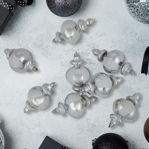 8-Count Silver and White Shatterproof Finial Christmas Ornaments, 6"
