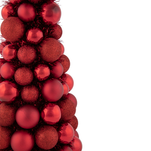 3-Finish Shatterproof Ball Christmas Tree with Tinsel - 15.75" - Red