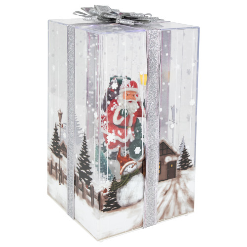 Lighted and Musical Santa Snowing Gift Box with Ribbon Christmas Decoration - 12"