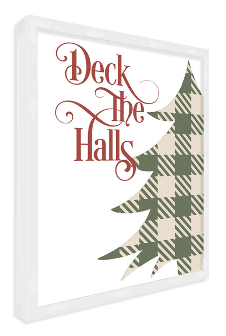 Deck the Halls - Plaid Tree 10" x 12.5" Framed Christmas Wall Decor Art Print Sign Poster in a Natural Wooden Frame with UV Acrylic and Hangers