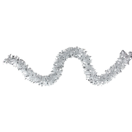 12' x 3" Shiny Silver and Snowblush Wide Cut Tinsel Christmas Garland - Unlit