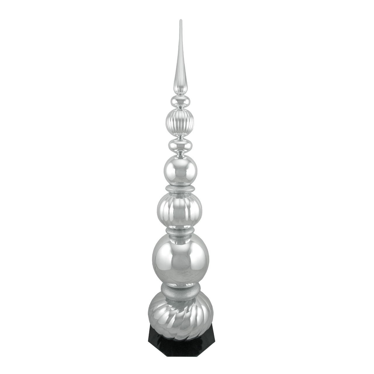 Shiny Ball Finial Tower Commercial Christmas Decoration - 54" - Silver