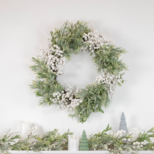 5' x 10" White Berry and Frosted Pine Christmas Garland, Unlit