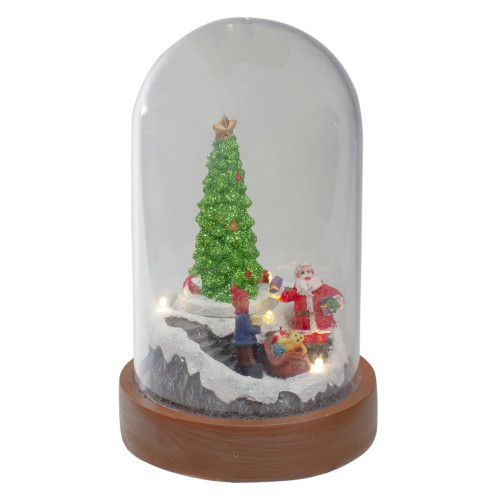 Lighted Santa and Christmas Tree Cloche Style Decoration - 7"