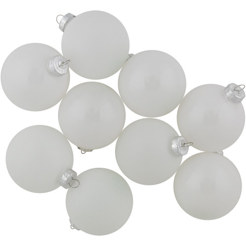 9ct Shiny and Matte White Glass Ball Christmas Ornaments 2.5" (65mm)