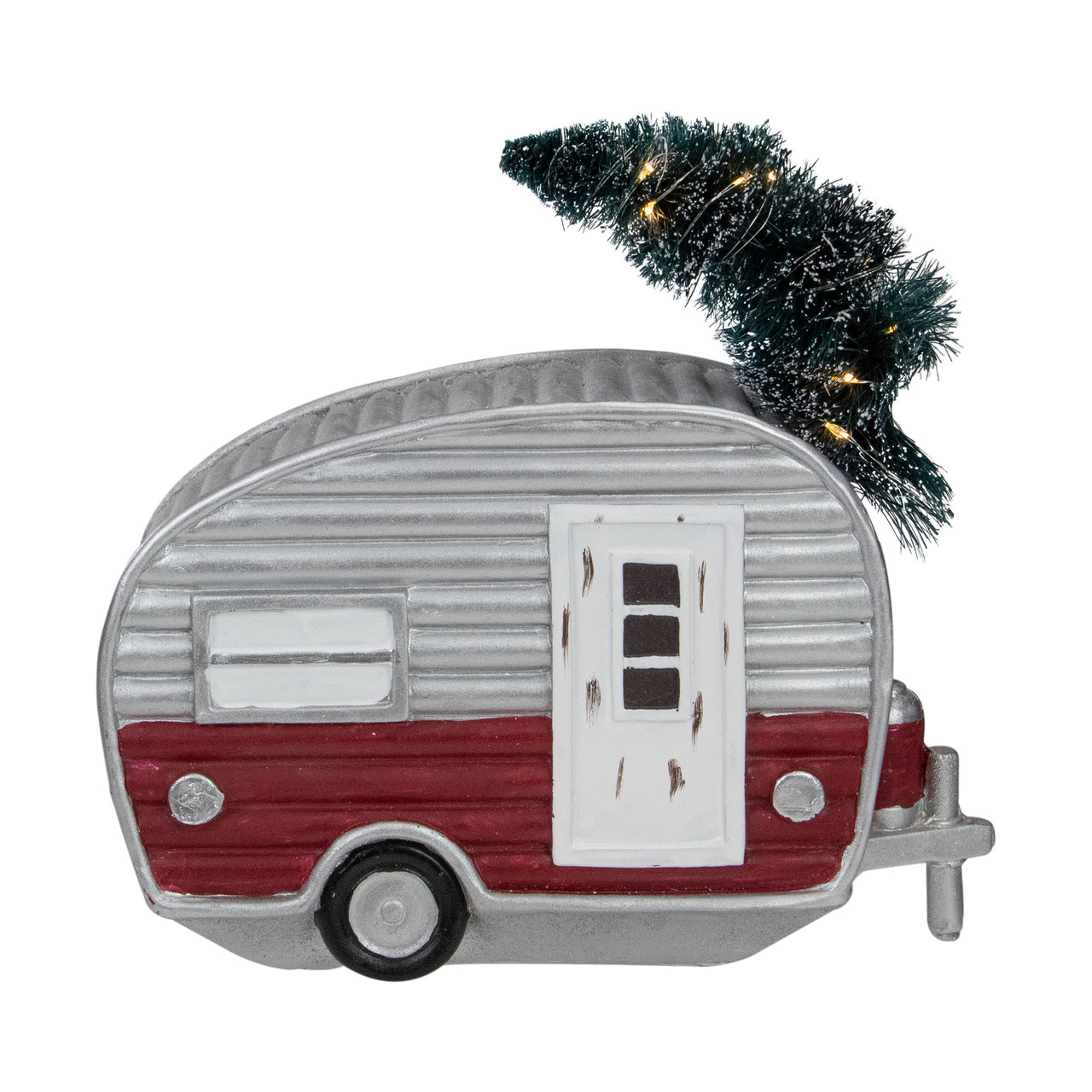LED Lighted Camper with Pine Bough Christmas Decoration - 8.5"