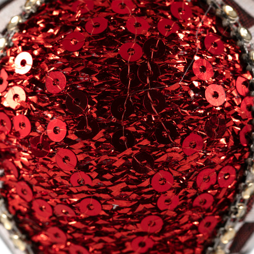 Sequined and Checkered Teardrop Christmas Ornaments - 4.75" - Red  - Set of 2