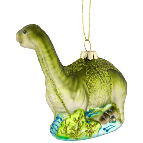 4" Glittered Brontosaurus Dinosaur Glass Christmas Ornament