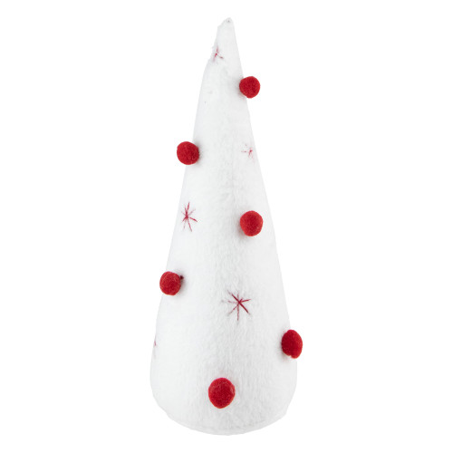 Plush Christmas Cone Tree with Pompom Ornaments - 11" - White and Red