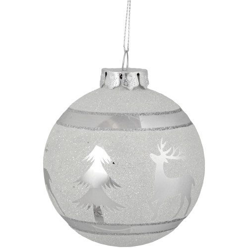 3.5" White and Silver Glass Christmas Ball Ornament