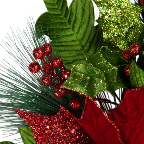 24" Glittered Red Poinsettia and Long Pine Christmas Wreath, Unlit