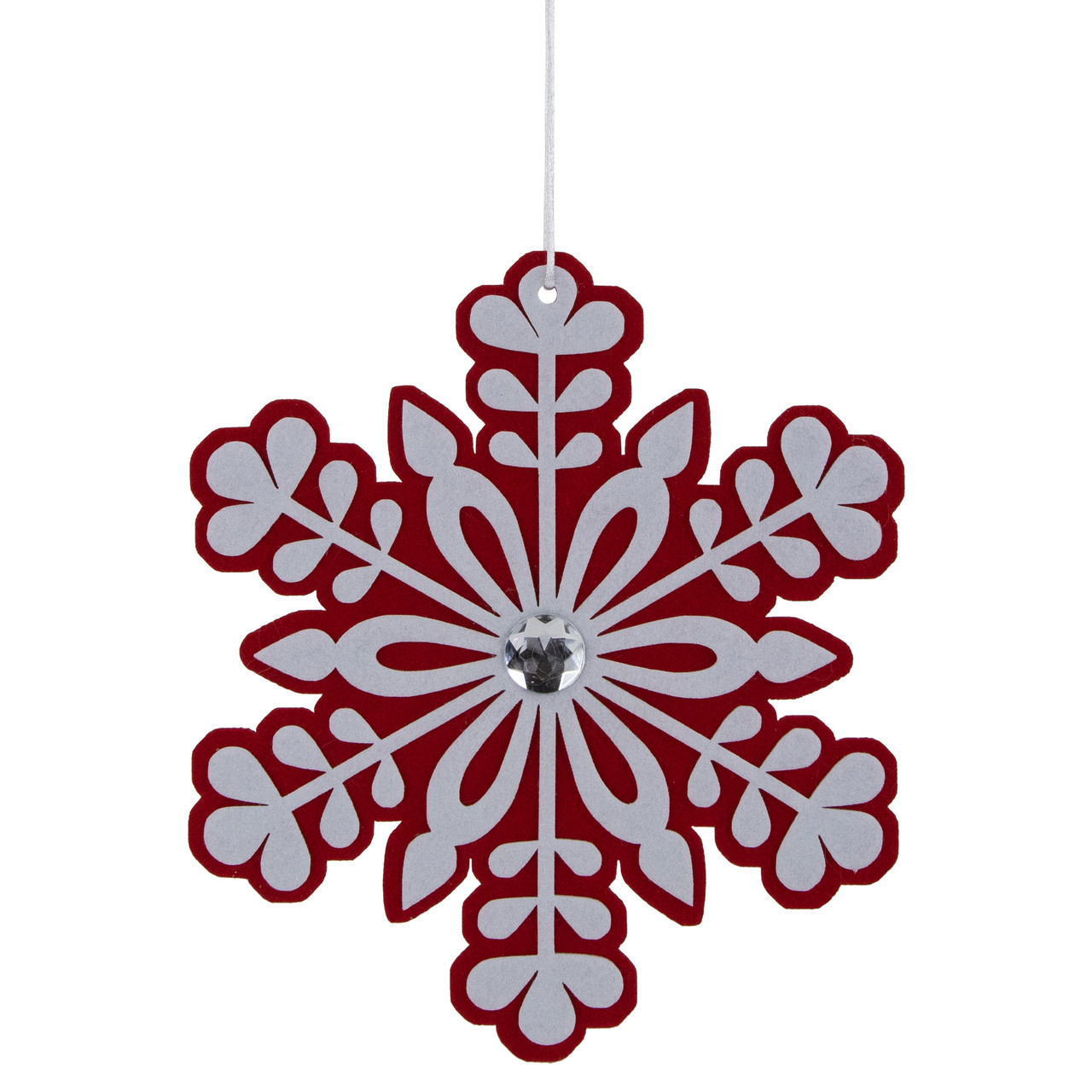 10" Red and White Snowflake Christmas Ornament with Gem