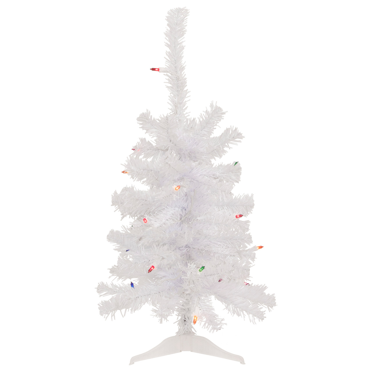 2' Lighted Woodbury White Pine Slim Artificial Christmas Tree, Multi Lights
