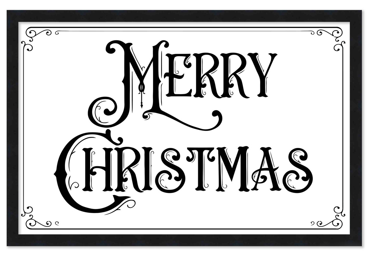 Vintage Merry Christmas 9.5" x 13.5" Framed Christmas Wall Decor Art Print Sign Poster in a Black Wooden Frame with UV Acrylic and Hangers