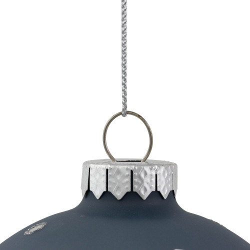 Set of 2 Slate Blue Jeweled Snowflake Glass Christmas Ball Ornaments