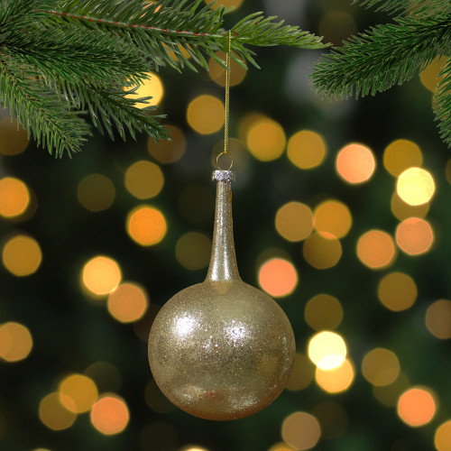 5.5" Gold Glitter Teardrop Ball Glass Christmas Ornament