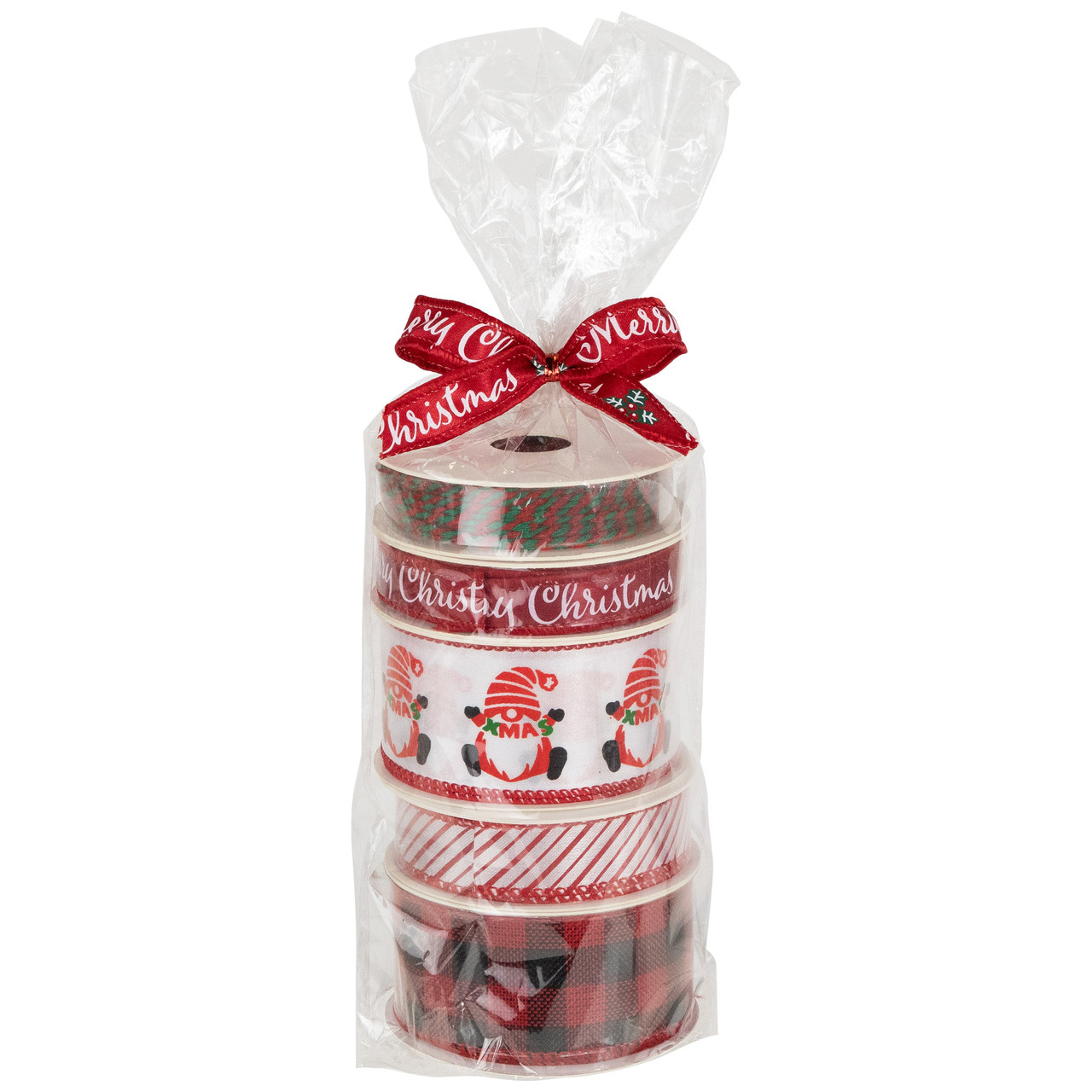 Set of 5 Santa Gnome Matching Themed Craft Christmas Ribbons 1.5" x 3 Yards