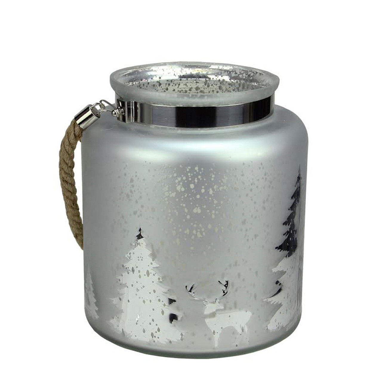 Tree Silhouette Mercury Glass Christmas Pillar Candle Holder - 9.5" - Silver and Gray