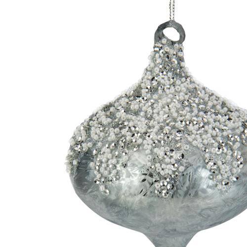 5.25" Silver Beads and Sequins Glass Onion Christmas Ornament