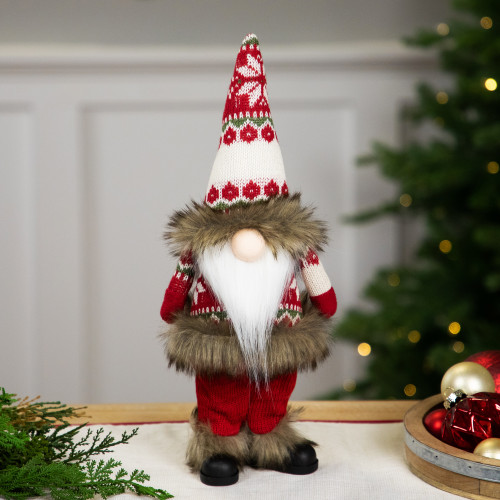 Standing Gnome with Knitted Outfit Christmas Figure - 19" - Red